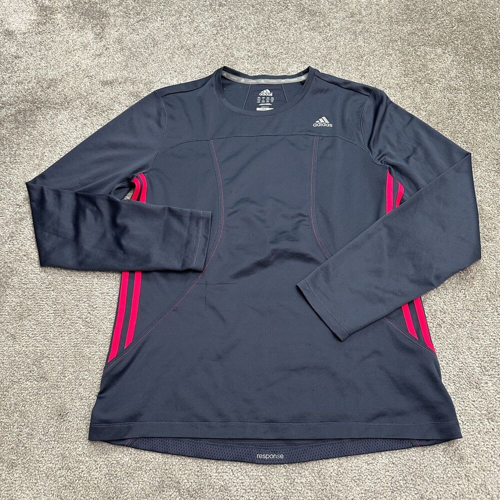 Adidas Climalite Response Active Top Womens Large Blue Round Neck Long Sleeve